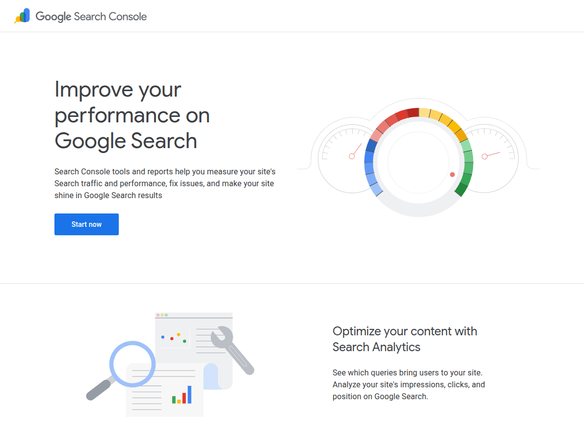 Google Search Console's overview page describing its performance and indexing reports
